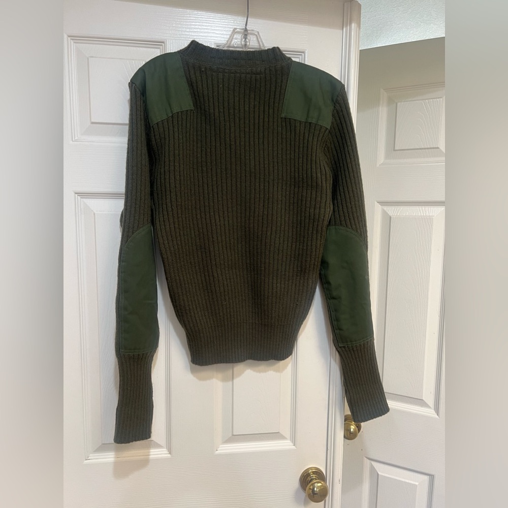 Vintage Men’sMilitary Sweater Small Wool Olive Combat Elbow Patches Ribbed‎ Knit